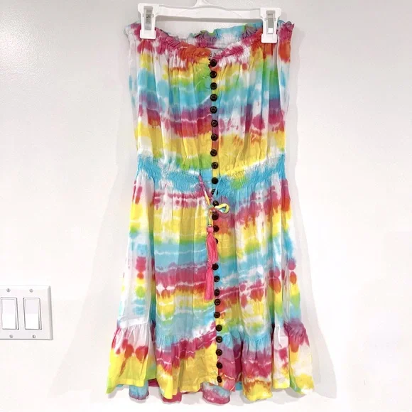 Tiare Hawaii Ryden Tie Dye Strapless Mini Dress Women’s Sz M/L NWT - Picture 4 of 16